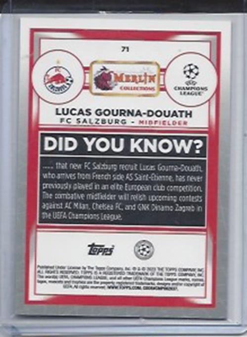 LUCAS GOURNA-DOUATH 2022-23 TOPPS MERLIN CHROME GREEN SHIMMER REFRACTOR RC /350