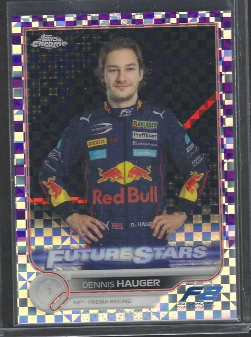 DENNIS HAUGER 2022 TOPPS CHROME F1 PURPLE CHECKERED FLAG REFRACTOR #D 153/199