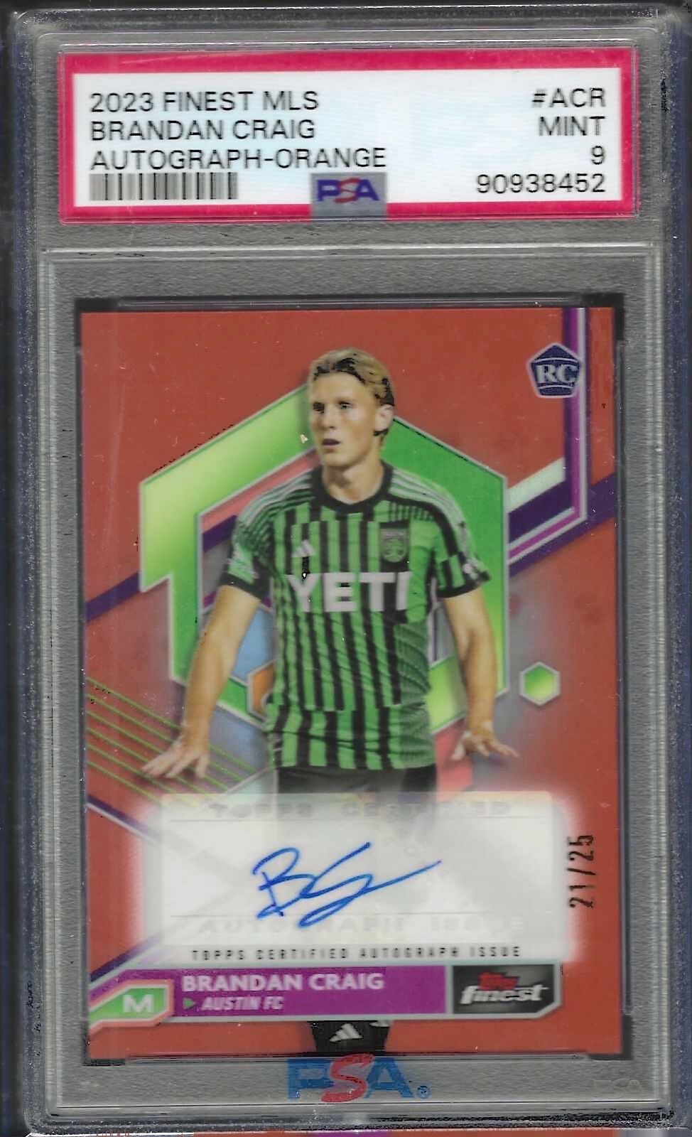 BRANDAN CRAIG 2023 FINEST MLS ORANGE REFRACTOR AUTO RC /25 PSA 9 MINT POP 2
