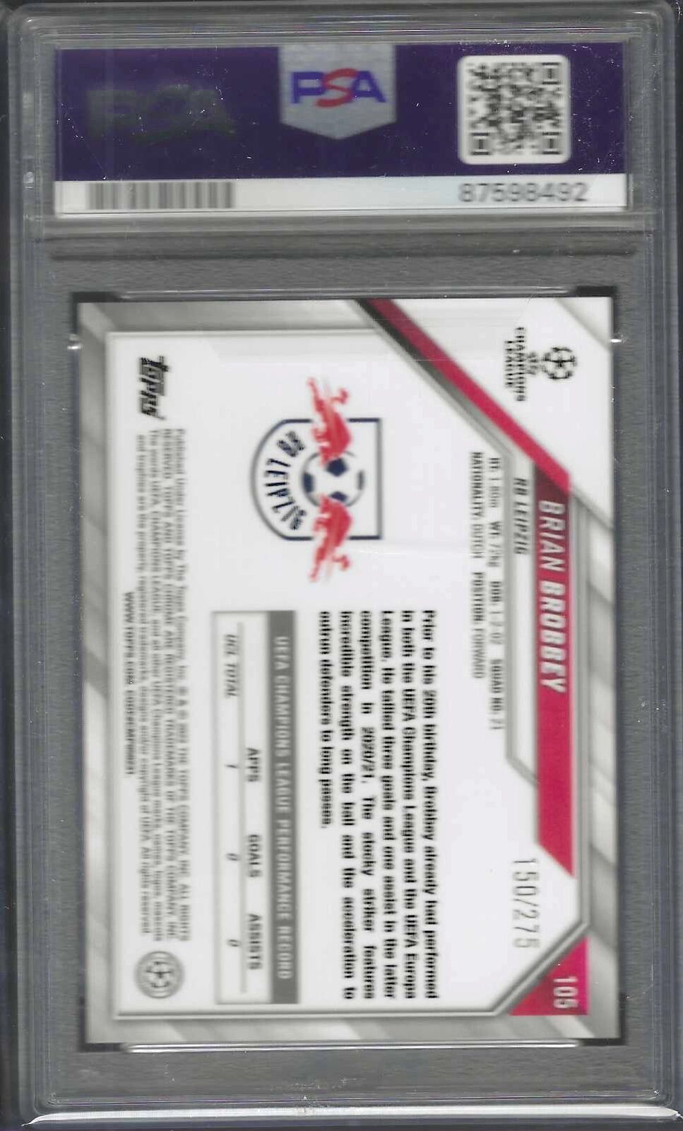 BRIAN BROBBEY 2021-22 TOPPS CHROME SILVER MINI DIAMOND RC /275 PSA 10 GEM POP 3