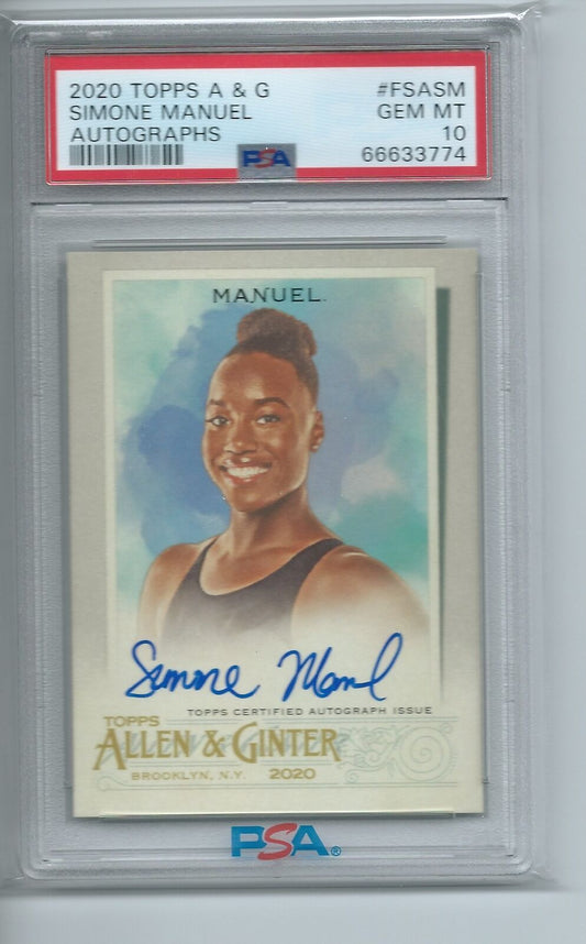 SIMONE MANUEL 2020 TOPPS ALLEN & GINTER  FULL SIZE AUTO PSA 10 GEM MINT POP 3