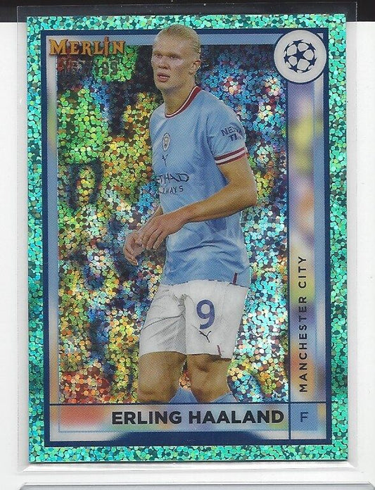 ERLING HAALAND 2022-23 TOPPS MERLIN CHROME AQUA SPECKLE REFRACTOR #D 167/199