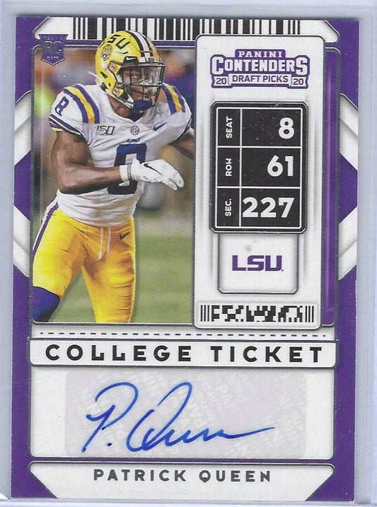 PATRICK QUEEN 2020 CONTENDERS DRAFT PICKS COLLEGE TICKET VARIATION AUTO RC #223