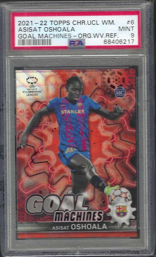 ASISAT OSHOALA 2021-22 TOPPS CHROME GOAL MACHINES ORANGE WAVE RC /25 PSA 9 POP 2