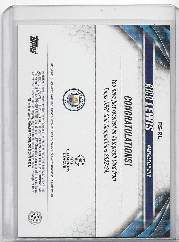 RICO LEWIS 2023-24 TOPPS CLUB COMPETITIONS SILVER FOIL MANCHESTER CITY AUTO