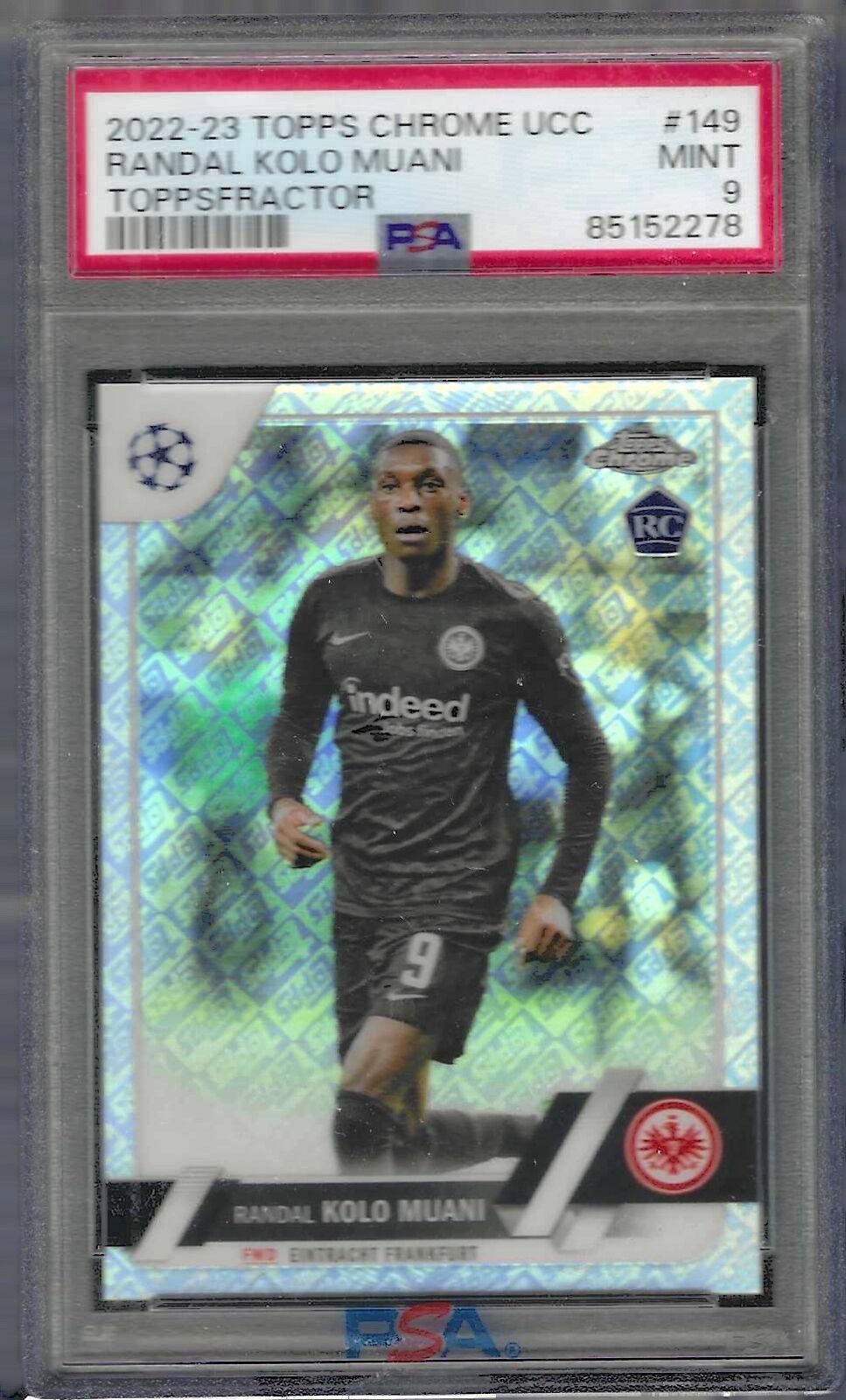 RANDAL KOLO MUANI 2022-23 TOPPS CHROME TOPPSFRACTOR RC /52 PSA 9 MINT POP 7