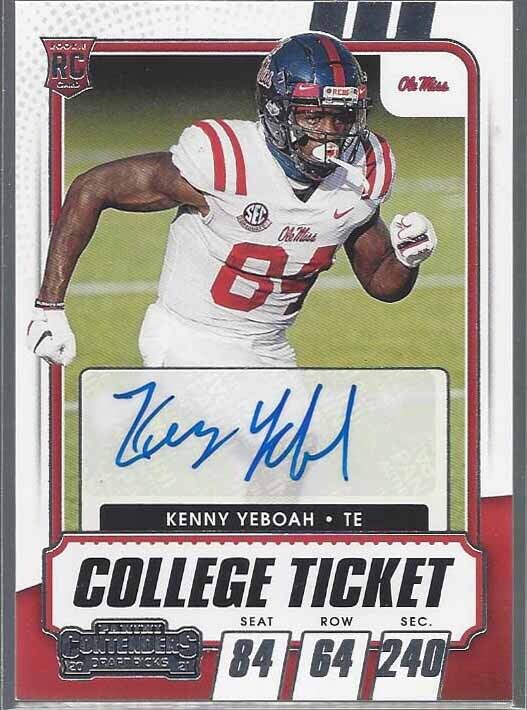 KENNY YEBOAH 2021 PANINI CONTENDERS COLLEGE TICKET JETS OLE MISS AUTO RC #180