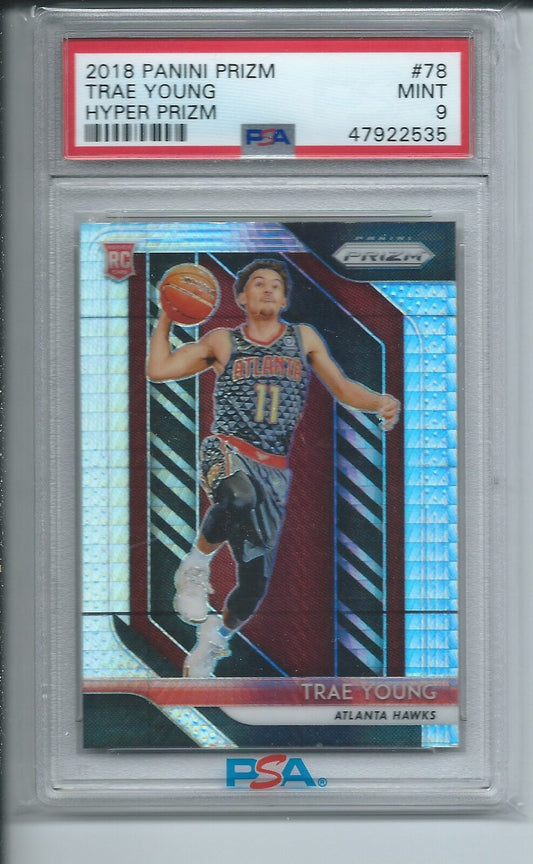 TRAE YOUNG 2018-19 PANINI PRIZM HYPER PRIZMS RC #78 PSA 9 MINT