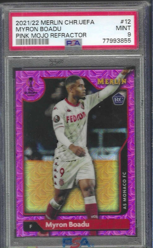 MYRON BOADU 2021-22 TOPPS MERLIN PINK MOJO REFRACTOR RC /275 PSA 9 POP 2