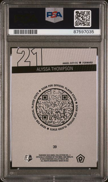 ALYSSA THOMPSON 2023 PARKSIDE NWSL BLACK & WHITE #39 PSA 10 GEM MINT POP 8