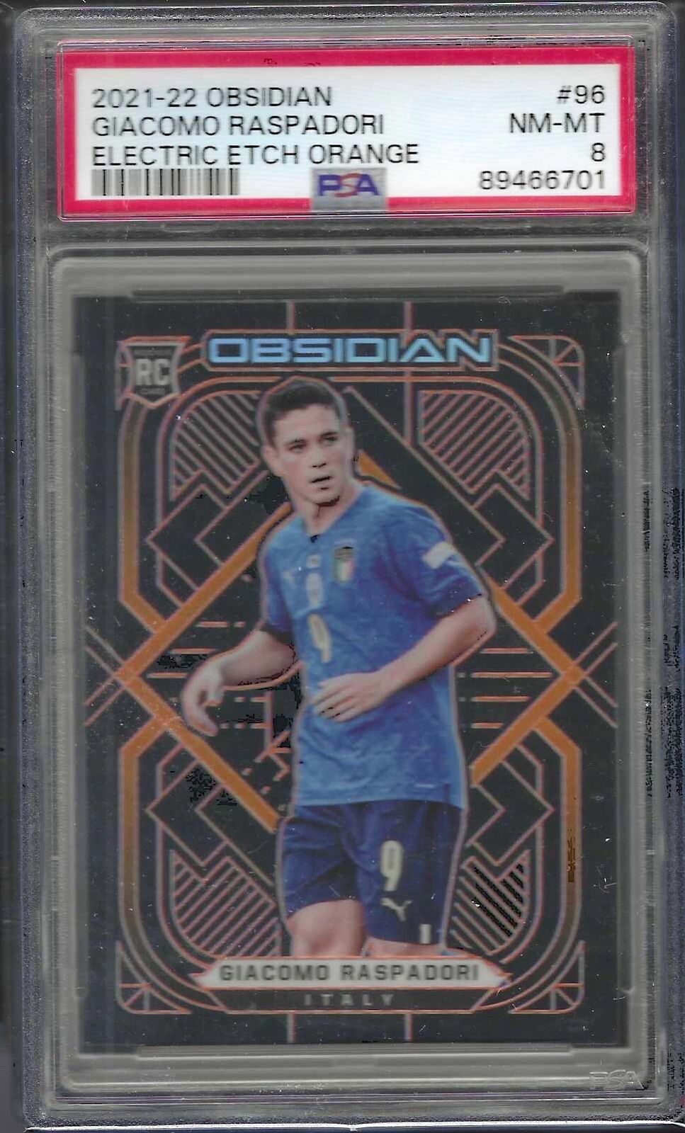 GIACOMO RASPADORI 2021-22 PANINI OBSIDIAN ORANGE ETCH RC /25 PSA 8 NM POP 4