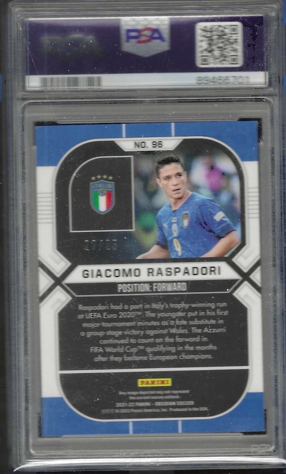 GIACOMO RASPADORI 2021-22 PANINI OBSIDIAN ORANGE ETCH RC /25 PSA 8 NM POP 4