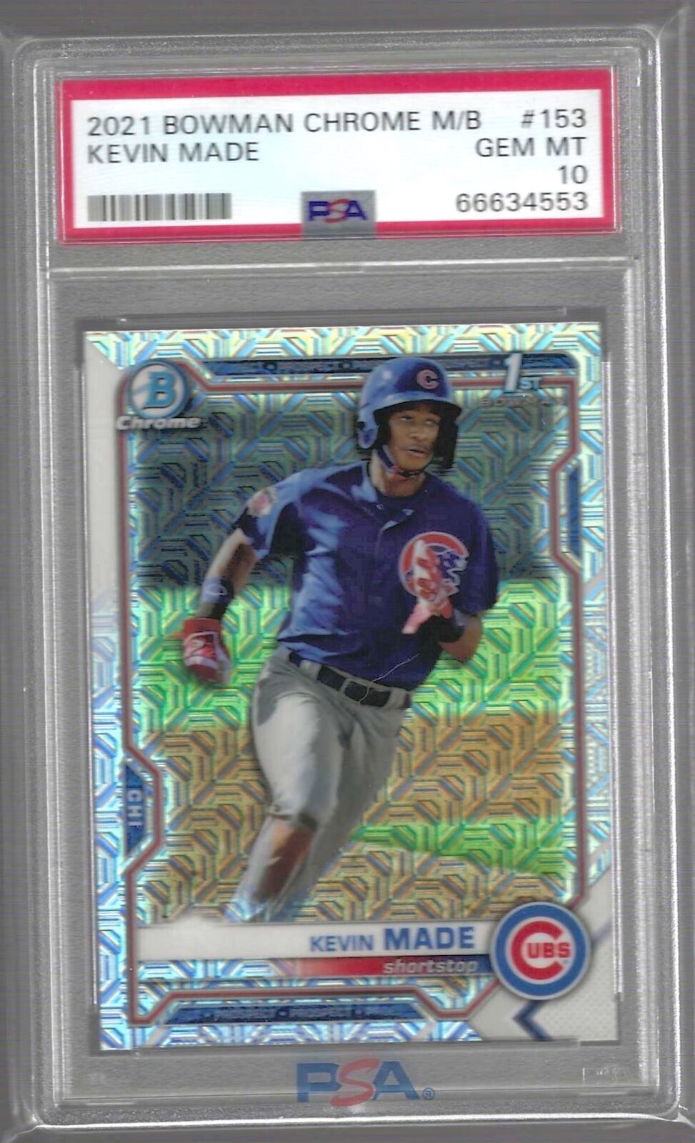 KEVIN MADE 2021 BOWMAN CHROME 1ST MEGA REFRACTOR PROSPECT #BCP-153 PSA 10 POP 11