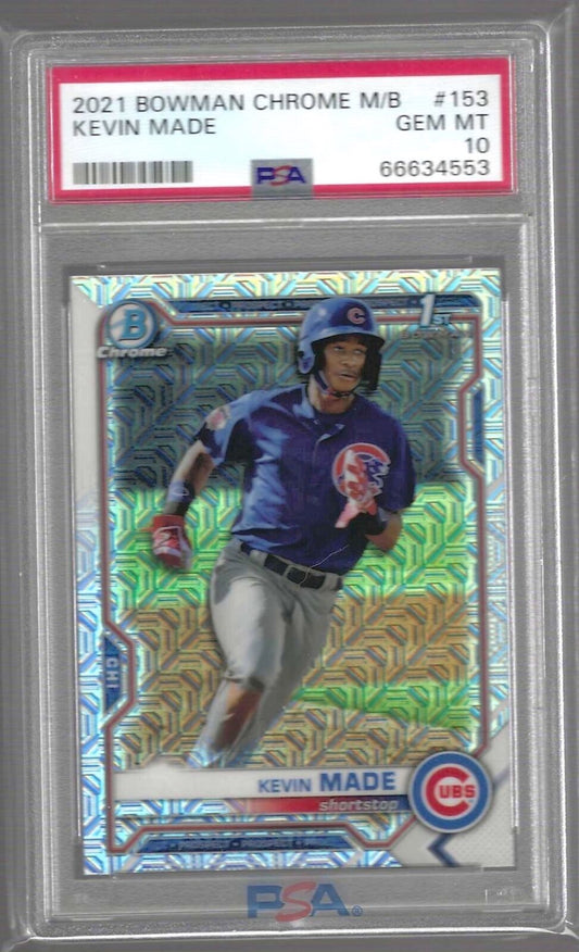 KEVIN MADE 2021 BOWMAN CHROME 1ST MEGA REFRACTOR PROSPECT #BCP-153 PSA 10 POP 11