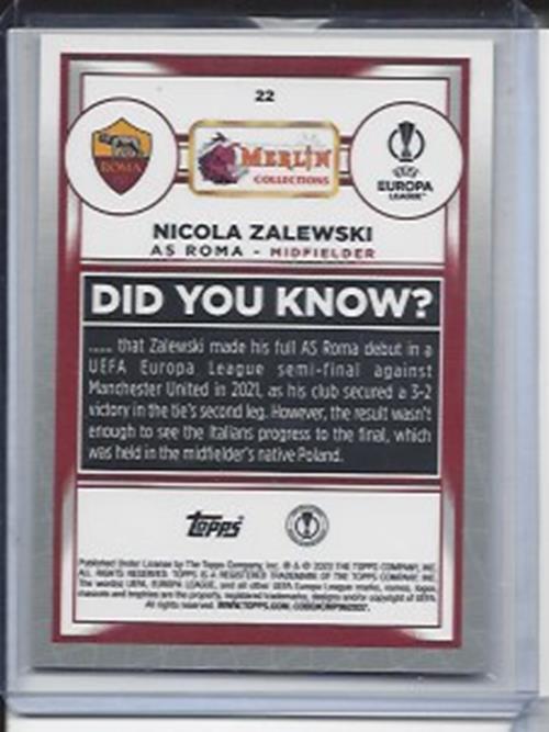 NICOLA ZALEWSKI 2022-23 TOPPS MERLIN CHROME PINK MOJO REFRACTOR RC #D 216/275
