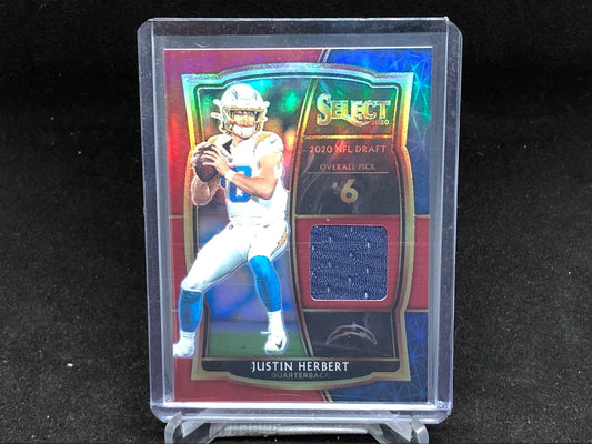 JUSTIN HERBERT 2020 PANINI SELECT JERSEY RELIC RED BLUE PRIZM RC