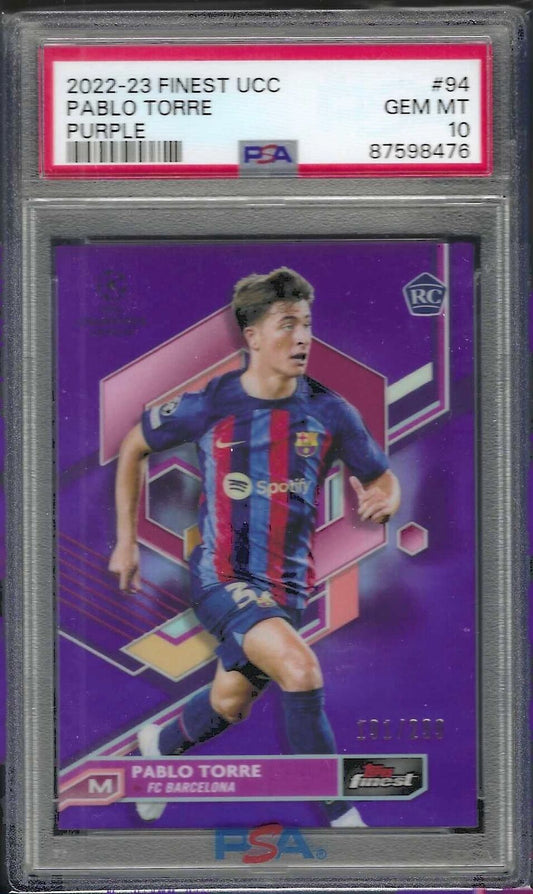 PABLO TORRE 2022-23 TOPPS FINEST UCL PURPLE REFRACTOR RC /299 PSA 10 GEM POP 1/1