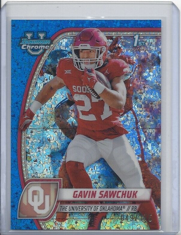 GAVIN SAWCHUK 2024 BOWMAN CHROME UNIVERSITY 1ST BLUE MINI DIAMOND REFRACTOR /175