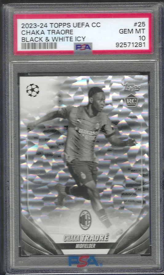 CHAKA TRAORE 2023-24 TOPPS UEFA BLACK WHITE ICY FOIL RC /150 PSA 10 GEM POP 1/1