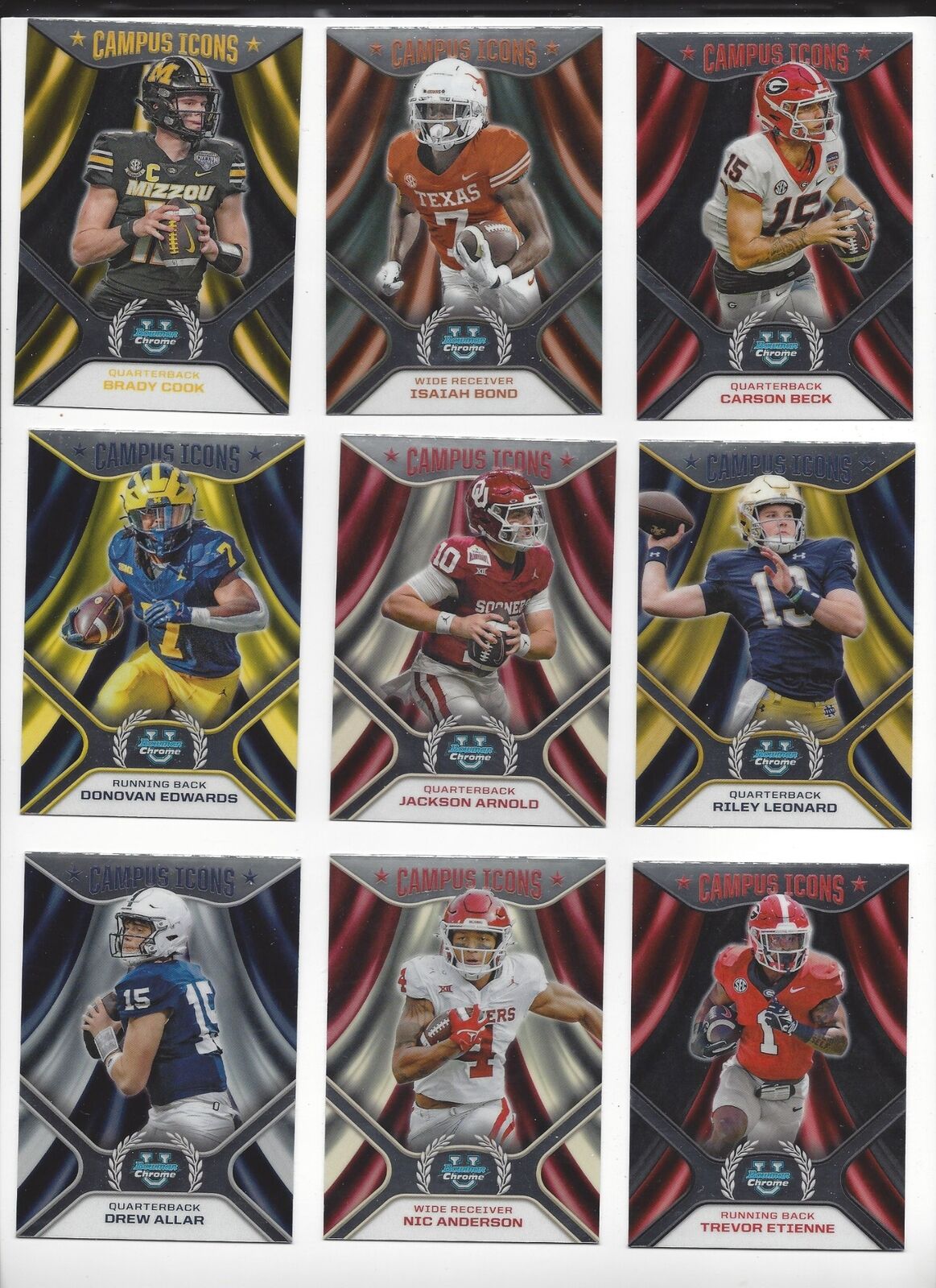2024 BOWMAN CHROME U FOOTBALL INSERTS QUANTITY SAVE PATH RAMBLIN ICON ACROPOLIS