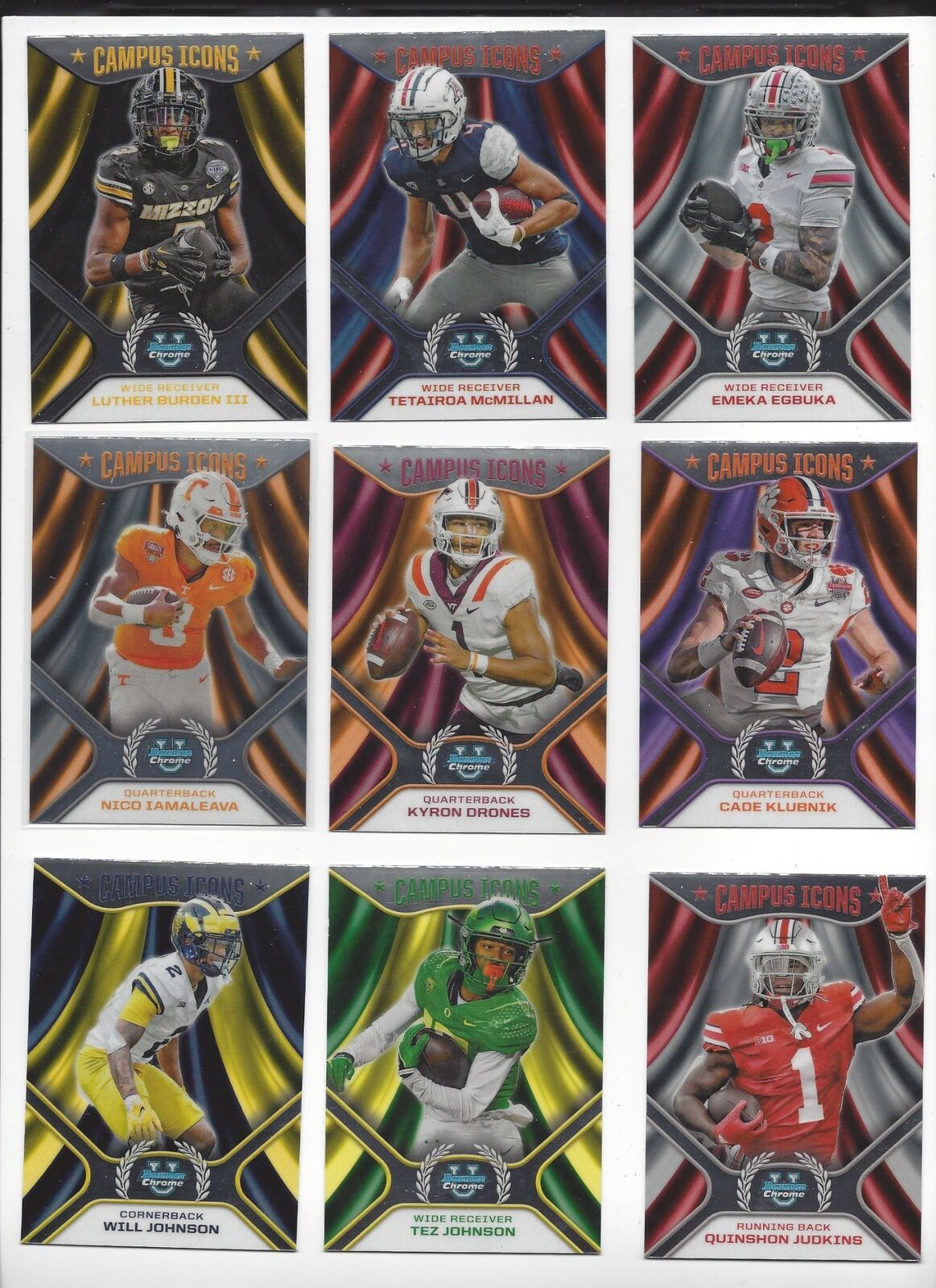 2024 BOWMAN CHROME U FOOTBALL INSERTS QUANTITY SAVE PATH RAMBLIN ICON ACROPOLIS