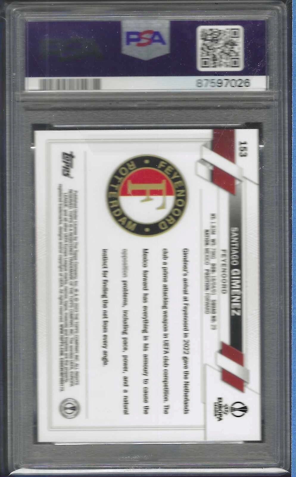 SANTIAGO GIMENEZ 2022-23 TOPPS CHROME BLACK WHITE RAYWAVE RC 153 PSA 10 GEM MINT