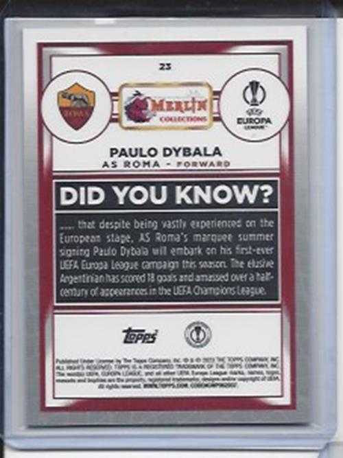 PAULO DYBALA 2022-23 TOPPS MERLIN CHROME ROSE GOLD SHIMMER REFRACTOR #D 262/299