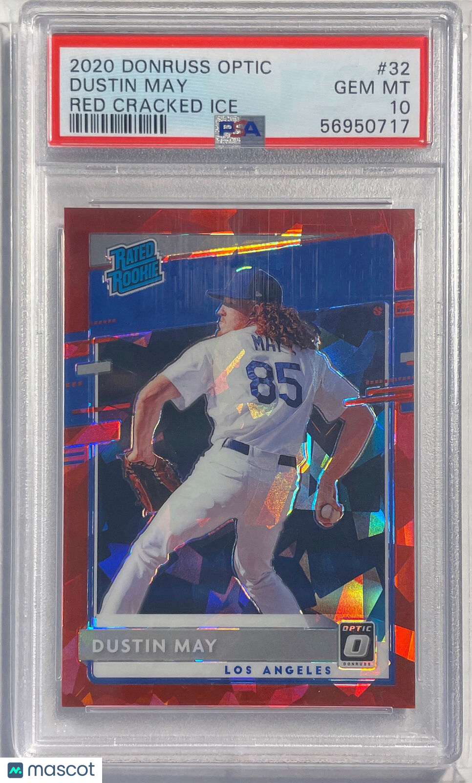 DUSTIN MAY 2020 DONRUSS OPTIC RED ICE PRIZM RC #D 5/7 PSA 10 GEM MINT POP 1/1