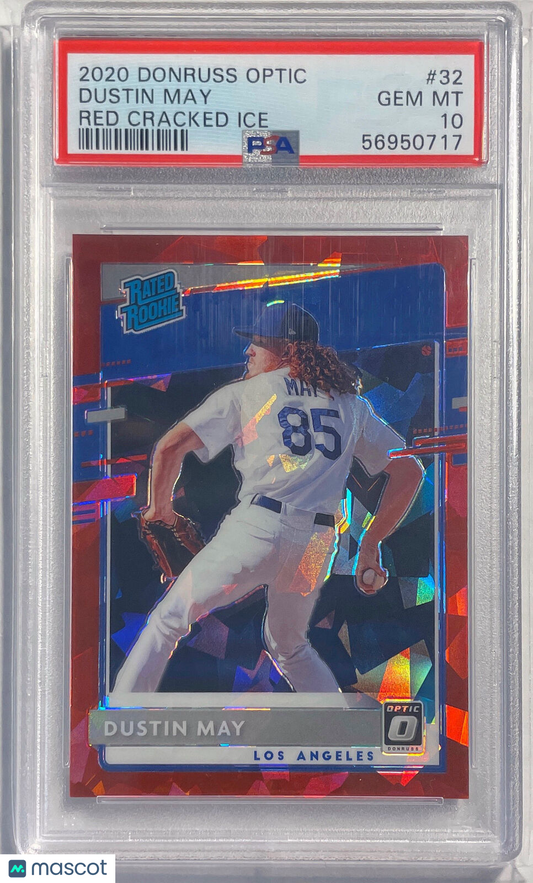 DUSTIN MAY 2020 DONRUSS OPTIC RED ICE PRIZM RC #D 5/7 PSA 10 GEM MINT POP 1/1