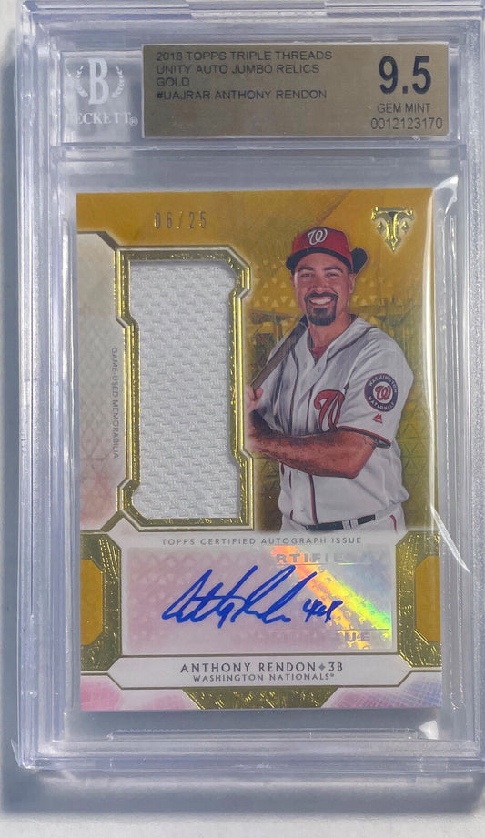 ANTHONY RENDON 2018 TOPPS TRIPLE THREADS PATCH AUTO #D 06/25 BGS 9.5 10 POP 1/1