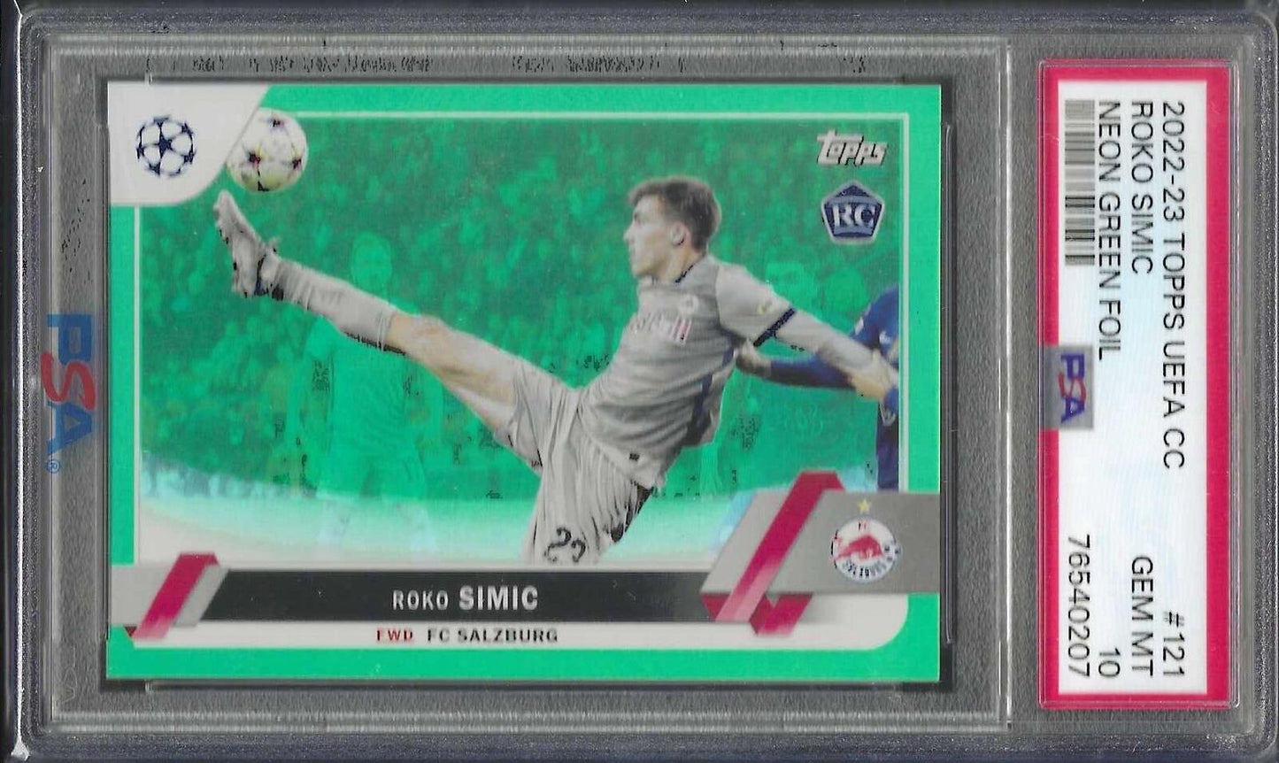 ROKO SIMIC 2022-23 TOPPS UEFA NEON GREEN FOIL RC /199 PSA 10 GEM MINT POP 1/1