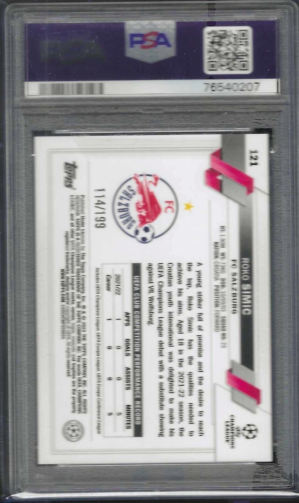 ROKO SIMIC 2022-23 TOPPS UEFA NEON GREEN FOIL RC /199 PSA 10 GEM MINT POP 1/1