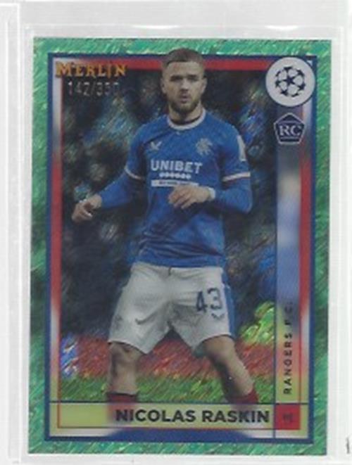 NICOLAS RASKIN 2022-23 TOPPS MERLIN CHROME GREEN SHIMMER REFRACTOR RC #D 142/350