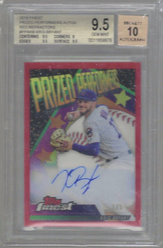 KRIS BRYANT 2019 FINEST PRIZED RED REFRACTOR AUTO #D 1/5 BGS 9.5 10 AU POP 1/1