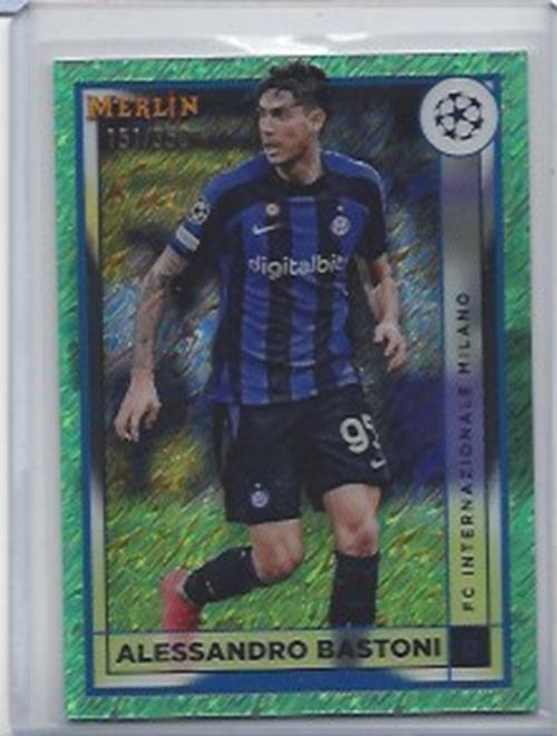 ALESSANDRO BASTONI 2022-23 TOPPS MERLIN CHROME GREEN SHIMMER REFRACTOR #D /350