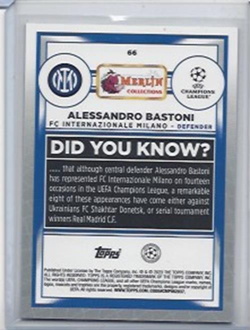 ALESSANDRO BASTONI 2022-23 TOPPS MERLIN CHROME GREEN SHIMMER REFRACTOR #D /350