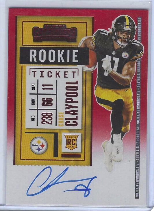 CHASE CLAYPOOL 2020 CONTENDERS FOTL ROOKIE TICKET RED ZONE SSP /20 AUTO RC #120
