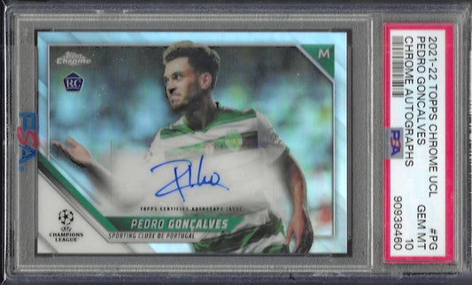 PEDRO GONCALVES 2021-22 TOPPS CHROME SILVER REFRACTOR AUTO RC PSA 10 GEM MINT