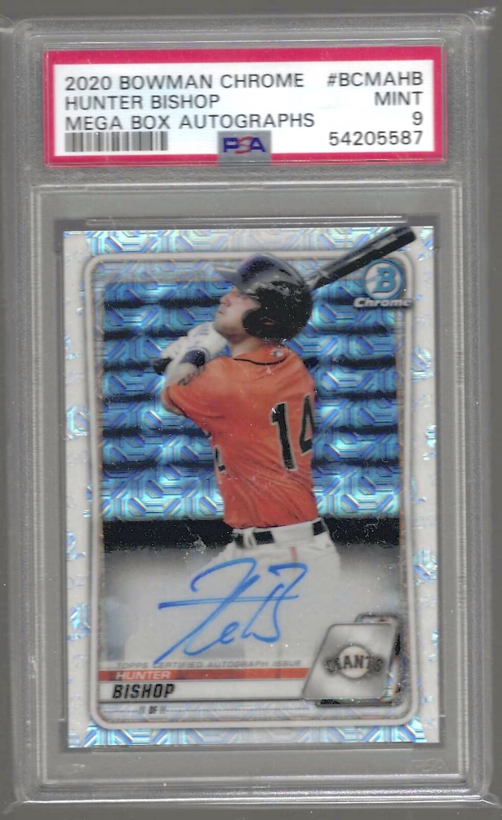 HUNTER BISHOP 2020 BOWMAN CHROME MEGA BOX REFRACTOR PROSPECT AUTO PSA 9 MINT
