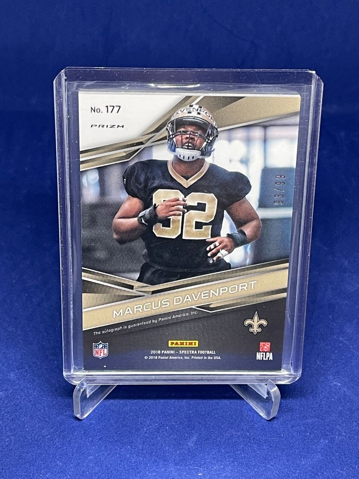 MARCUS DAVENPORT 2018 PANINI SPECTRA ROOKIE AUTO GREEN PRIZM RC #D 33/99