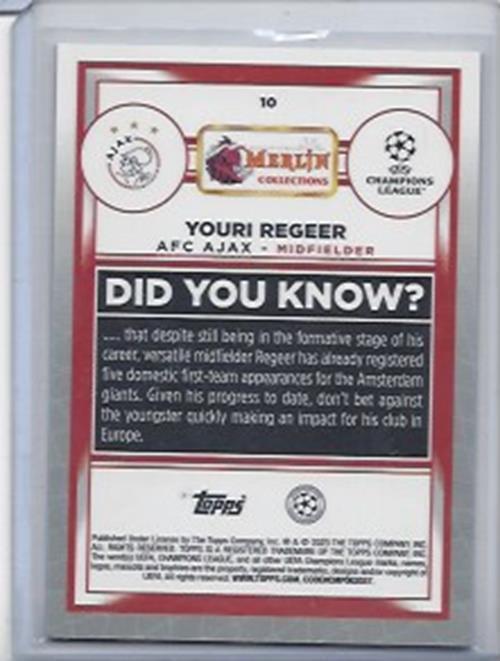 YOURI REGEER 2022-23 TOPPS MERLIN CHROME ROSE GOLD SHIMMER REFRACTOR RC #D /299