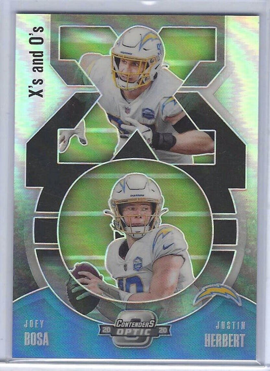 JUSTIN HERBERT JOEY BOSA 2020 OPTIC CONTENDERS XS AND OS SILVER PRIZM RC #X019