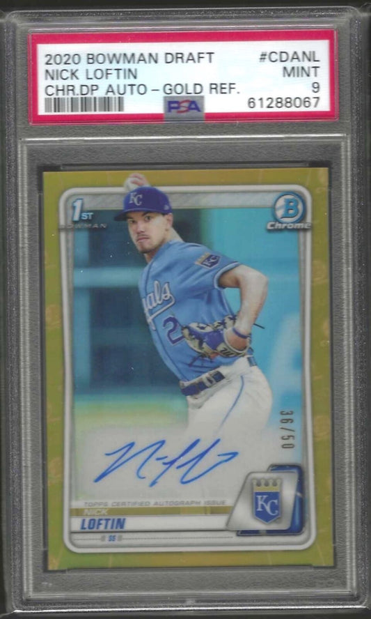 NICK LOFTIN 2020 BOWMAN DRAFT CHROME GOLD REFRACTOR 1ST PROSPECT AUTO /50 PSA 9