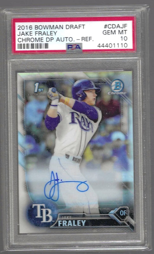 JAKE FRALEY 2016 BOWMAN DRAFT CHROME 1ST REFRACTOR AUTO /499 PSA 10 MINT POP 3