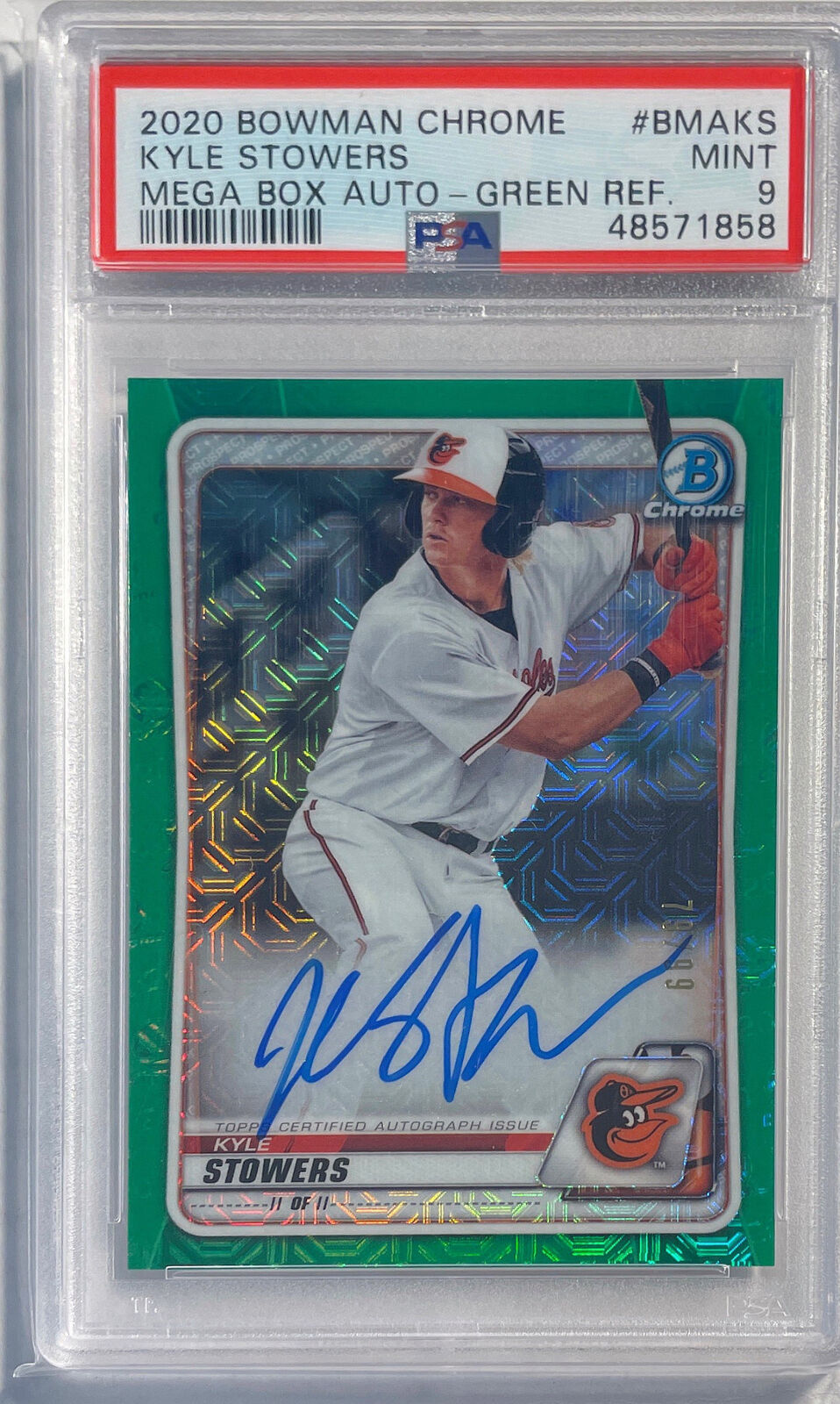 KYLE STOWERS 2020 BOWMAN CHROME GREEN MEGA REFRACTOR AUTO #D 79/99 PSA 9 POP 3
