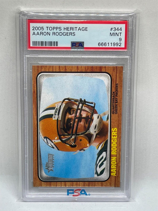 AARON RODGERS 2005 TOPPS HERITAGE ROOKIE RC #344 PSA 9 MINT