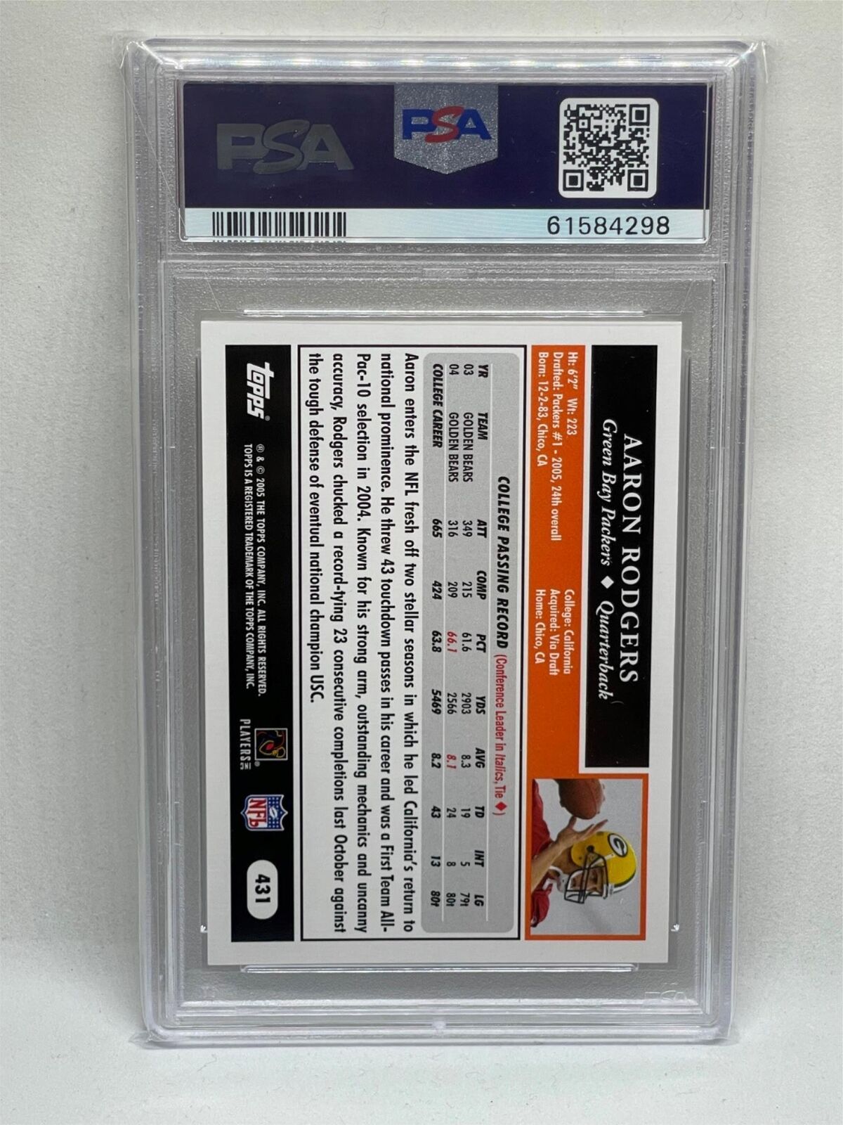 AARON RODGERS 2005 TOPPS ROOKIE RC #431 PSA 10 GEM MINT