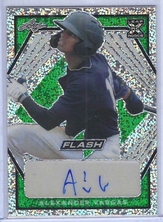 ALEXANDER VARGAS 2021 LEAF FLASH GREEN SPARKLE REFRACTOR AUTO #D 13/25