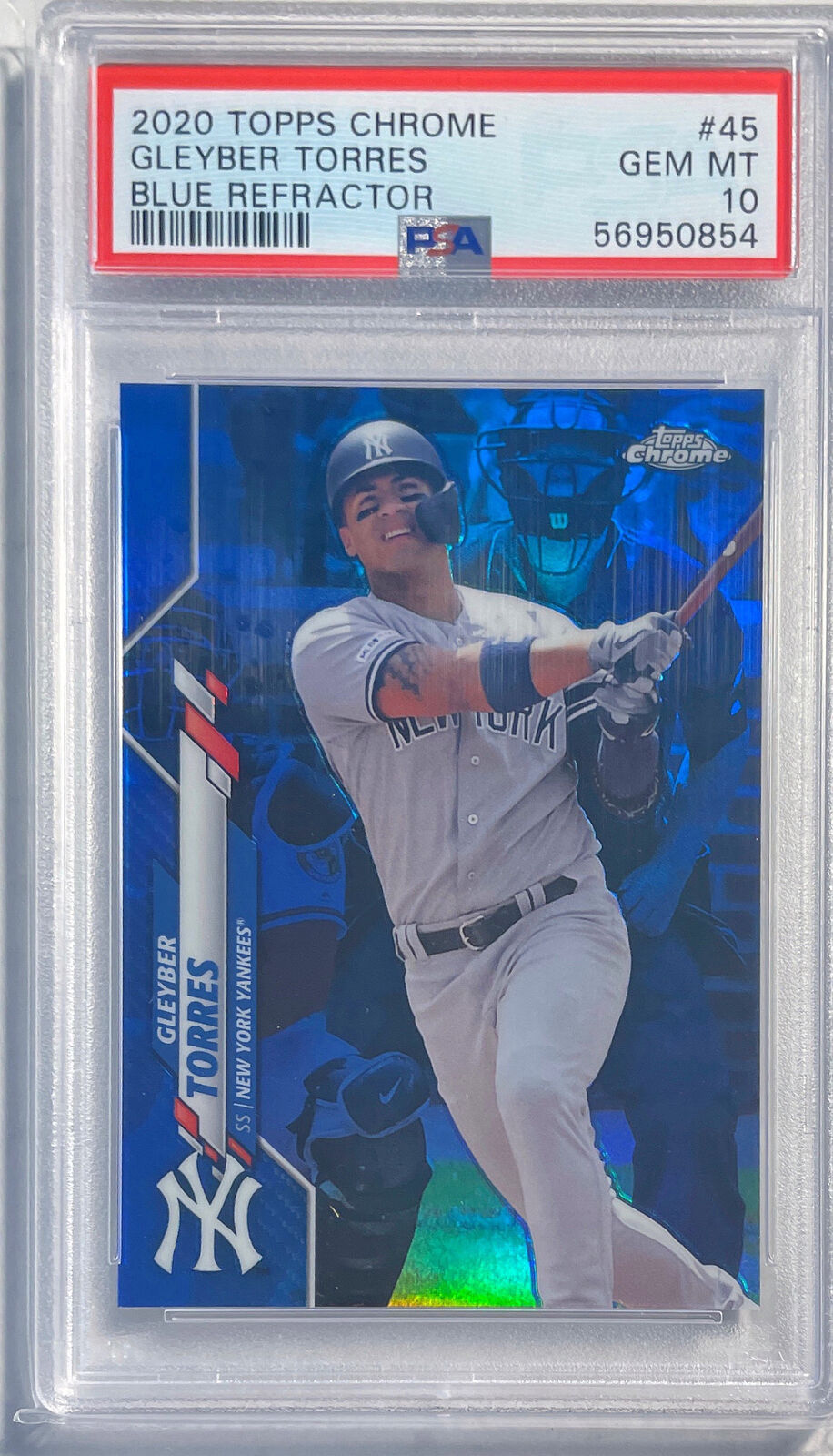 GLEYBER TORRES 2020 TOPPS CHROME BLUE REFRACTOR #D 010/150 PSA 10 GEM MINT POP 2