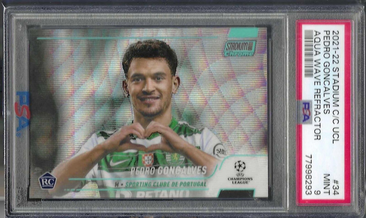 PEDRO GONCALVES 2021-22 STADIUM CLUB CHROME AQUA WAVE RC /250 PSA 9 MINT POP 1/1